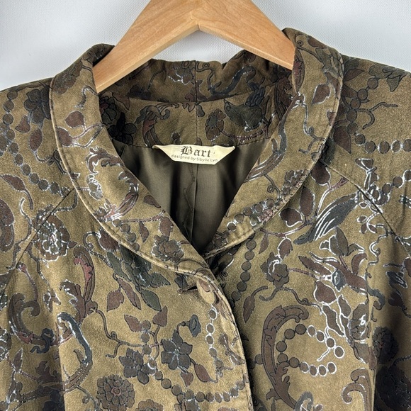 Vintage Bart Statement Green Leather Jacket with Floral Print - Picture 3 of 14